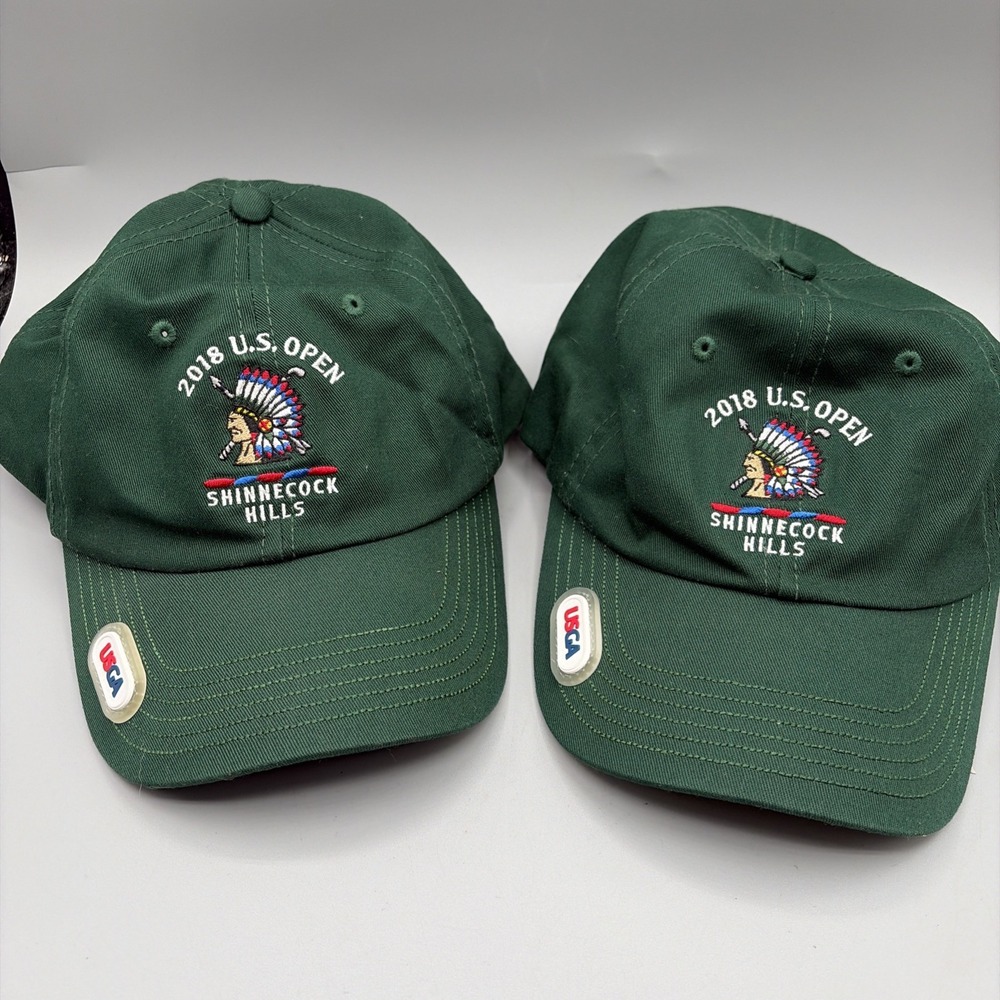 USGA US Open Shinnecock Hills Golf Hat Men Adjustable Green 2018 Member Lot of 2
